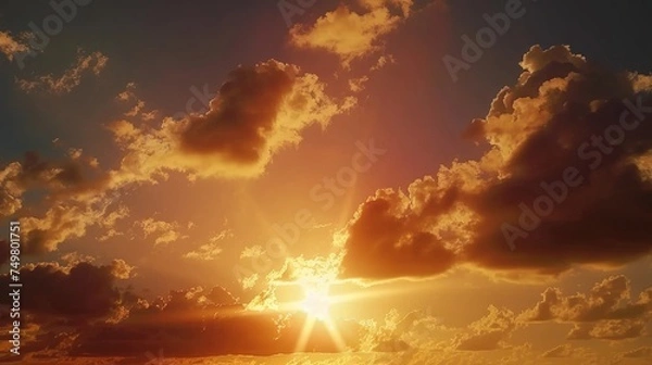 Fototapeta Sunlight breaking through clouds over the ocean, suitable for nature and weather concepts