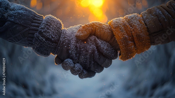 Obraz Winter Alliance: A Handshake Amidst the Snow