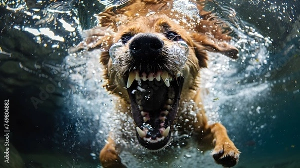 Obraz Underwater Dog Swimming with Open Mouth