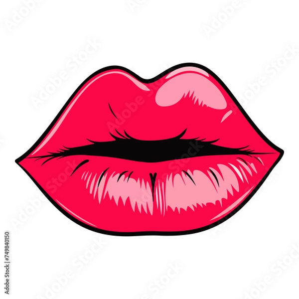 Obraz Sexy biting lips isolated on white background. Cartoon style. Vector illustration for any design.