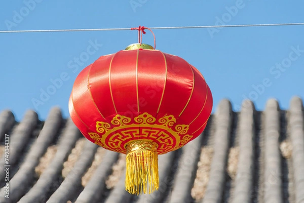 Obraz Big red lanterns hang for a tradition holiday in china