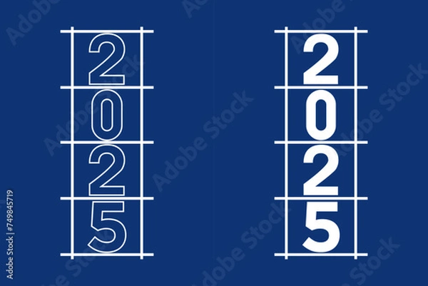 Fototapeta 2025 happy new year, trendy new year 2025 white or blue background design template icon vector