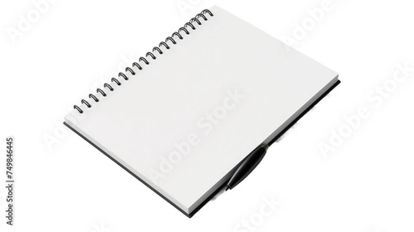 Fototapeta Spiral Notebook With Pen. The notebooks lined pages hint at the potential for creativity or productivity as ideas are jotted down or tasks are planned out. on White or PNG Transparent Background.