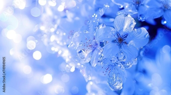 Fototapeta a close up of a bunch of flowers with drops of water on the petals and the petals on the petals.
