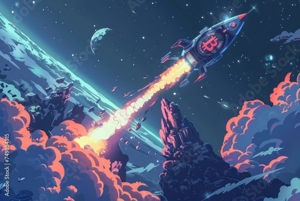 Obraz Space Rocket Soaring Through Starry Cosmos