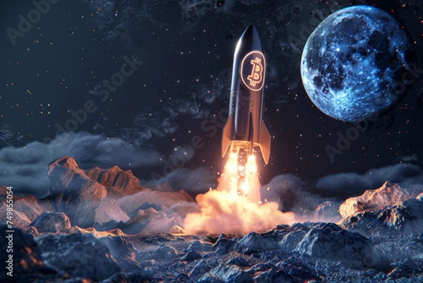 Obraz Flaming Rocket Soars Through the Night Sky