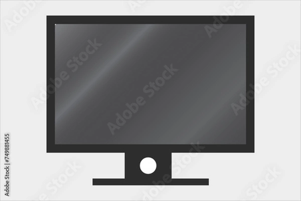 Obraz Vector Monitor on white background icon with Glass reflection, and stand hole design with Black and white color theme 