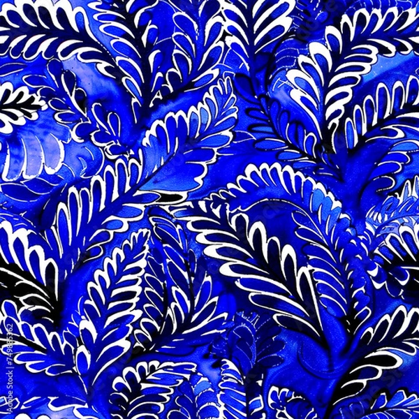 Obraz indigo floral seamless pattern tile background