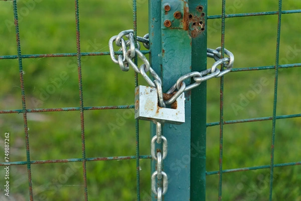 Fototapeta The Green Gate Secured With a Chain