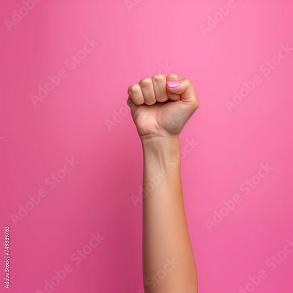 Fototapeta A woman's hand in a solid pink background