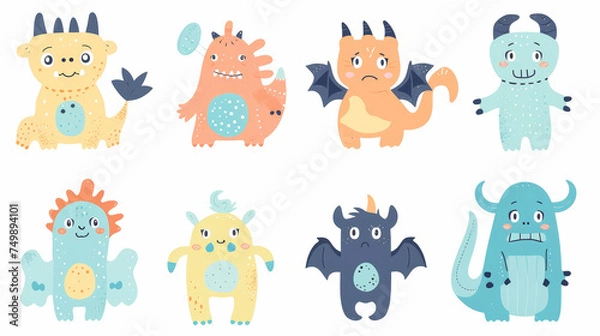 Fototapeta Set of fashionable children's stickers. Healthcare theme. Colorful funny labels after medical procedures. Generative AI