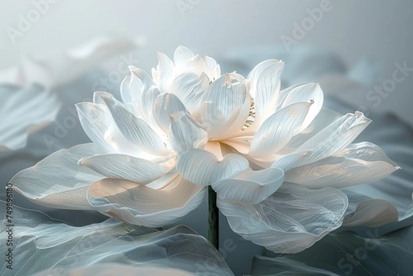 Obraz Beautiful paper Capillary Effect lotus flower on a grey background for design or wedding, event background