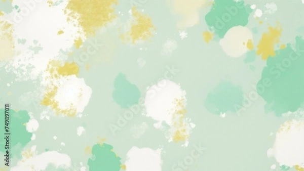 Obraz Green Teal Gold and White Hazy paint splatter pastel background