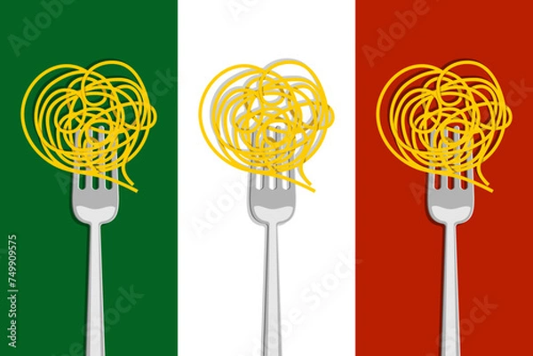 Fototapeta Pasta background with italian flag. Cooking, restaurant design element.