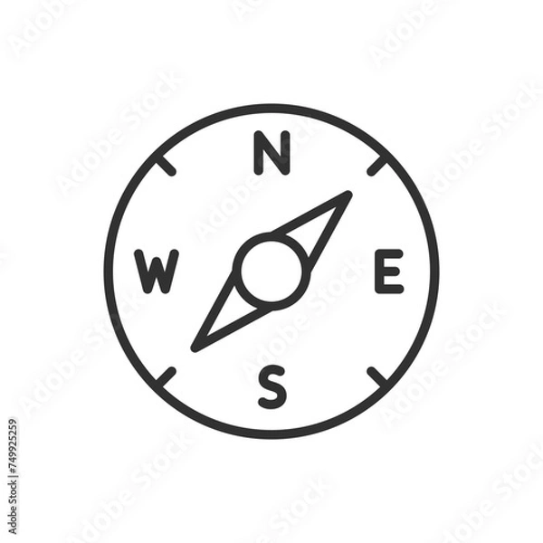 Fototapeta Compass with markings, linear icon. Line with editable stroke