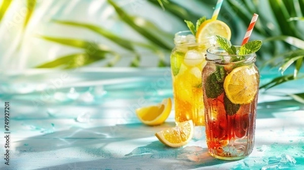 Fototapeta creative photo for stock photo. summer soft drinks in the heat with space for text banner