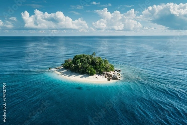 Obraz An overhead view of a deserted island in the ocean generated AI