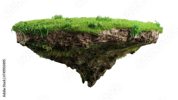 Fototapeta Cut of the ground and the grass landscape. The trees on the island. eco design concept. mock up