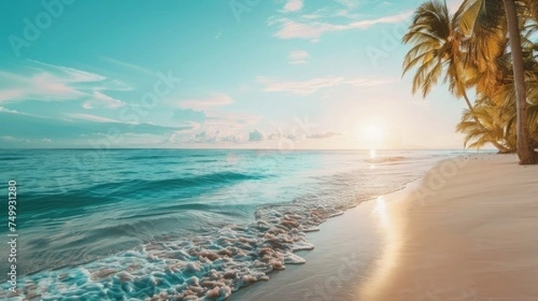 Fototapeta Tranquil beach scene. Exotic tropical beach landscape for background or wallpaper. Design of summer vacation holiday concept.