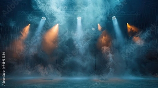 Fototapeta Theater lights and smoke. Generative AI