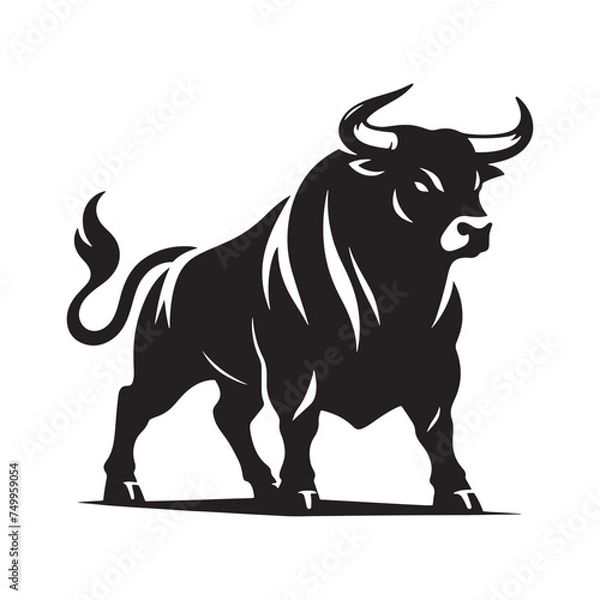 Obraz Furious Charge: Vector Silhouette of an Angry Bull - Capturing the Power and Intensity of Its Aggression in Striking Form. Vector Bull, Bull Illustration, Angry Bull Vector,