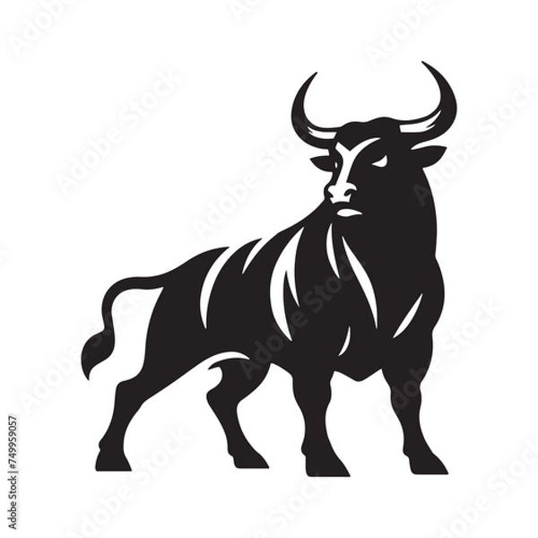 Obraz Furious Charge: Vector Silhouette of an Angry Bull - Capturing the Power and Intensity of Its Aggression in Striking Form. Vector Bull, Bull Illustration, Angry Bull Vector,