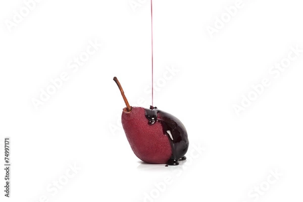 Obraz Pear cooked in wine on white background
