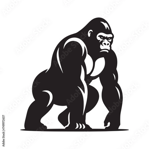 Obraz King of the Jungle: Vector Gorilla Silhouette - Portraying the Majesty and Strength of the Mighty Gorilla in Bold Form. Gorilla Vector, gorilla Illustration.