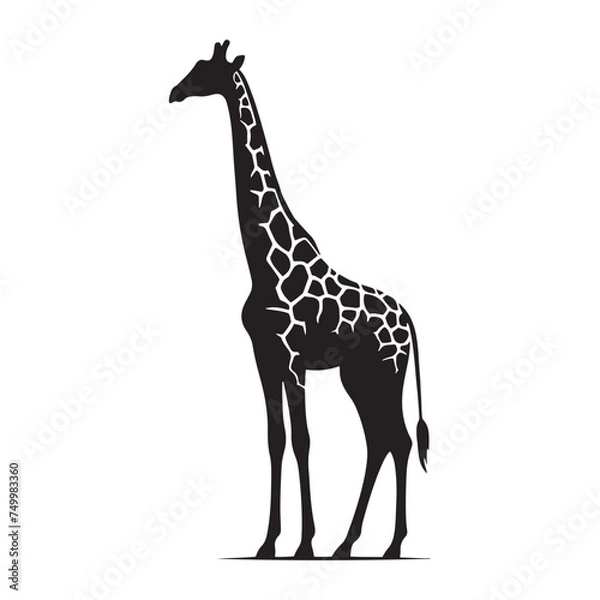 Obraz Graceful Giants: Vector Giraffe Silhouette - Capturing the Elegance and Majesty of Africa's Tallest Land Mammal. Minimalist Giraffe Vector, Giraffe Illustrtion.