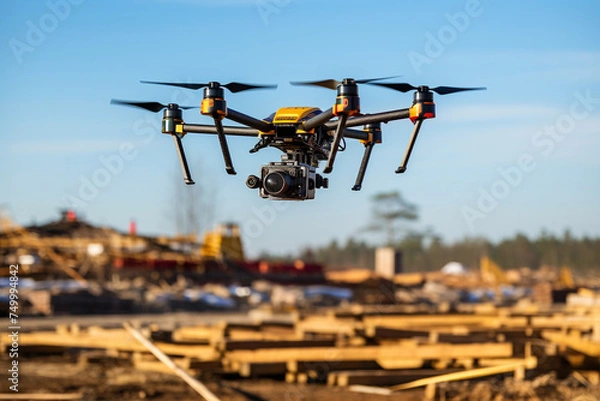 Obraz drones that capture data for construction site surveys, technology, drone aircraft