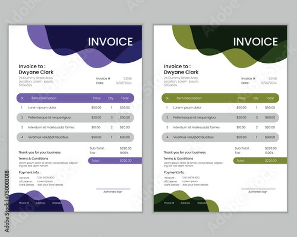 Fototapeta Abstract traditional style minimal invoice template