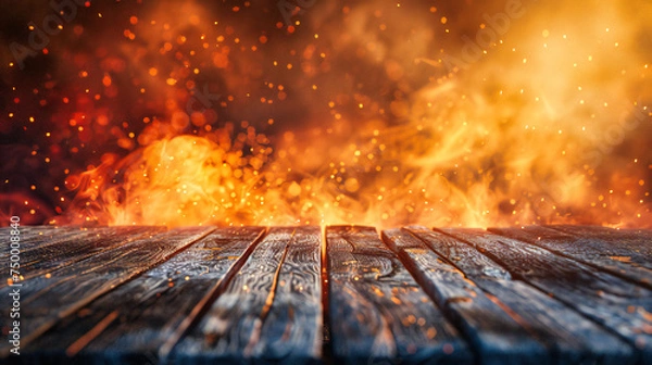 Obraz Intense Fire and Flames, Dynamic Background Symbolizing Danger, Power, or Energy, Dark Setting