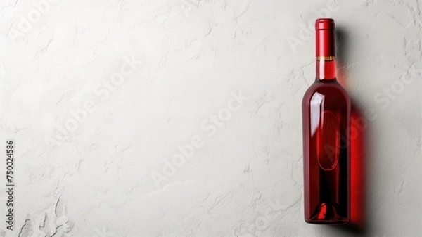Fototapeta A sleek red wine bottle against a textured white background with ample copy space