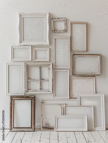Fototapeta intérieur d'une pièce moderne avec plusieurs cadres sur un mur blanc, mockup