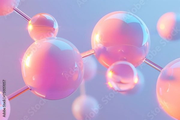 Fototapeta A satisfying gentle pink bubble background. 3d render of molecule. 