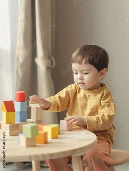 Fototapeta child playing with blocks