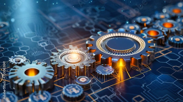 Obraz Quantum Computing Concept, Abstract Digital Circuit Board Design, Futuristic Technology and Artificial Intelligence