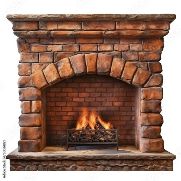 Obraz Burning stone fireplace isolated on transparent background