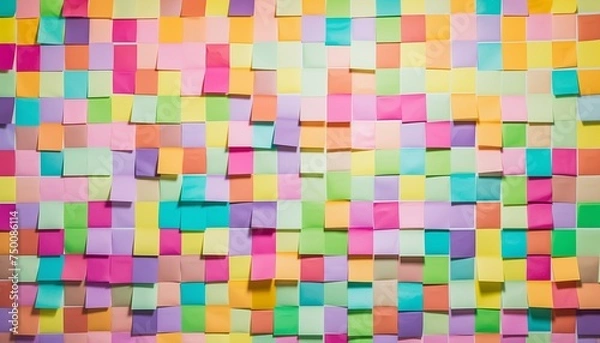 Fototapeta background of colorful and blank stick notes, wall of blank stick notes