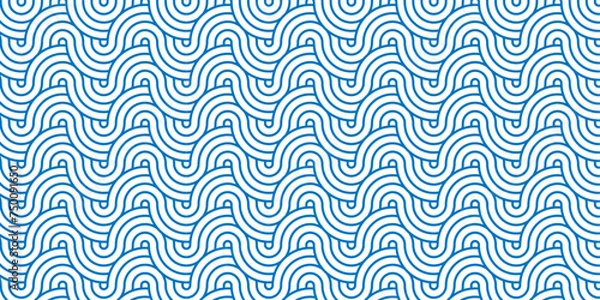 Fototapeta Minimal diamond geometric waves spiral pattern and abstract circle wave line. blue seamless tile stripe geomatics overlapping create retro square line backdrop pattern background. Overlapping Pattern.