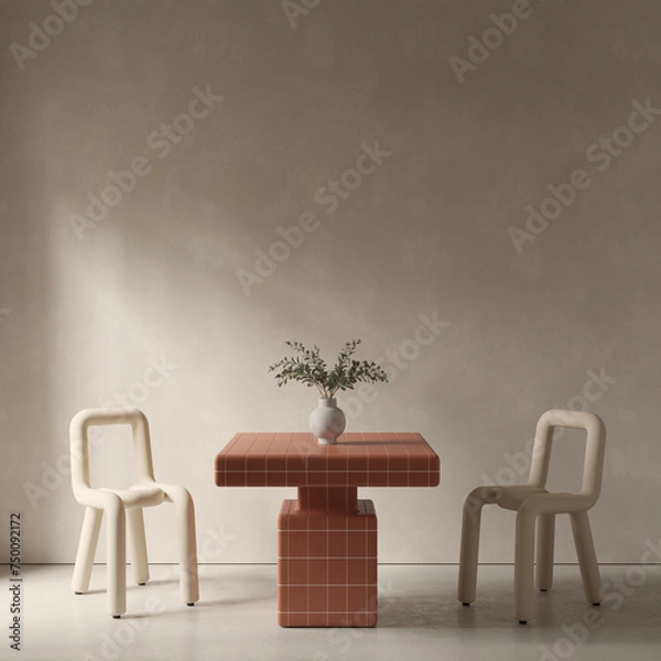 Fototapeta Modern dining room design , cafe interior with table and chars , empty wall space , 3d rendering
