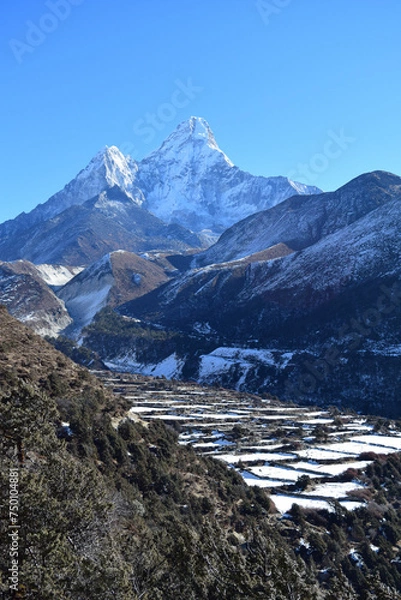 Fototapeta Mt. Ama Dablam and village 