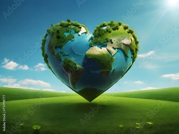 Obraz heart shaped planet on green meadow for earth day