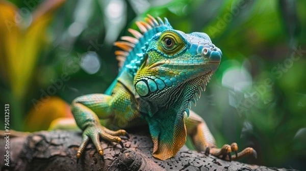 Fototapeta Up-close Glimpse of an Iguana, Captured in the Serenity of its Enchanting Forest Home
