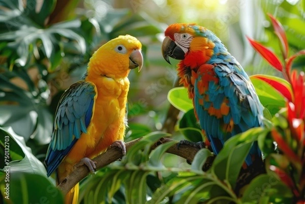 Fototapeta Vibrant Macaw Parrot with Colorful Plumage Perched in Lush Tropical Forest
