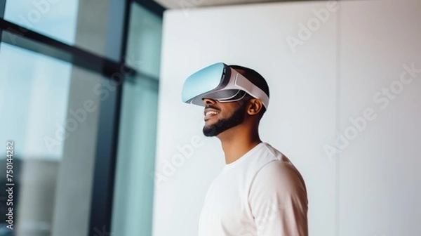 Fototapeta Immersive Virtual Reality Experience: People Wearing VR Goggles