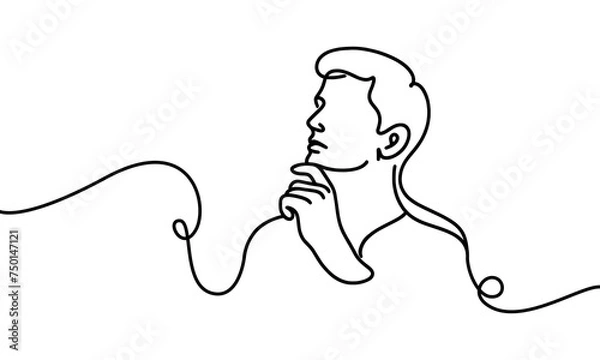 Fototapeta Vector image of a pensive man drawn with one line.