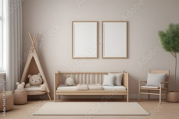 Fototapeta Empty blank mock up poster frame with copy space. Room.