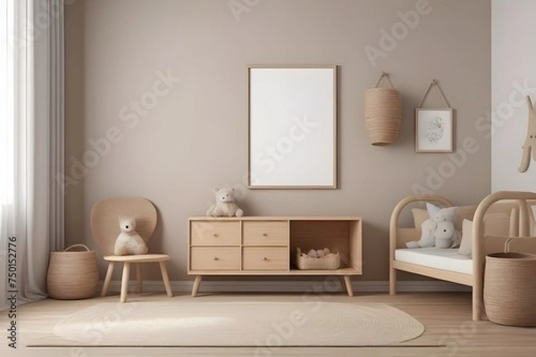 Fototapeta Empty blank mock up poster frame with copy space. Room.