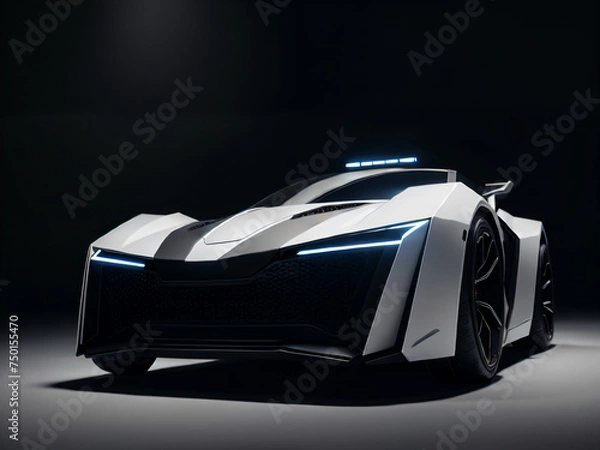 Fototapeta Futuristic design of a sports model of the electric car of the future. AI generative.